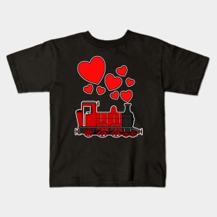 Valentines Day Train Steam Engine Love Hearts Kids T-Shirt